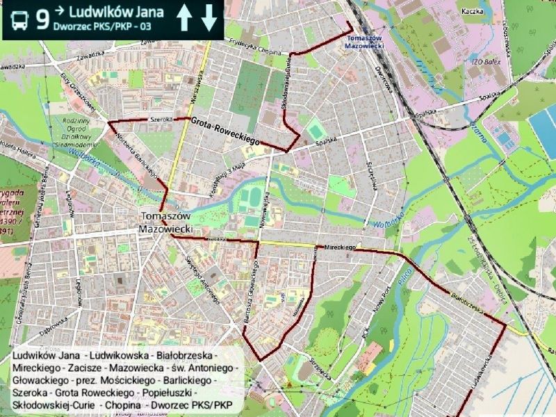 Na zdjęciu mapka linii MZK nr 9 z przebiegiem nowej trasy